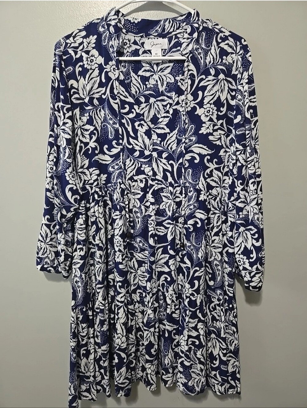 Japna Womens Dress Blue Floral Ruffle Tier Sz. M